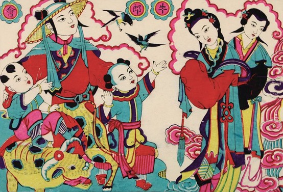 <h2>牛郎会</h2><p>作者：佚名</p><p>创作年代：清版</p><p>规格：39cm×55cm</p><p>技法：年画</p>